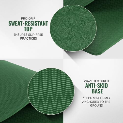 Image of WiseLife Classic Eco-TPE 10 MM Yoga Mat with Yoga Strap for Men & Women | Extra Thick, Long & Wide Non-Slip, Anti-Tear Exercise Mat for Home, Gym, Workout, Fitness, Yoga & Pilates (Green)