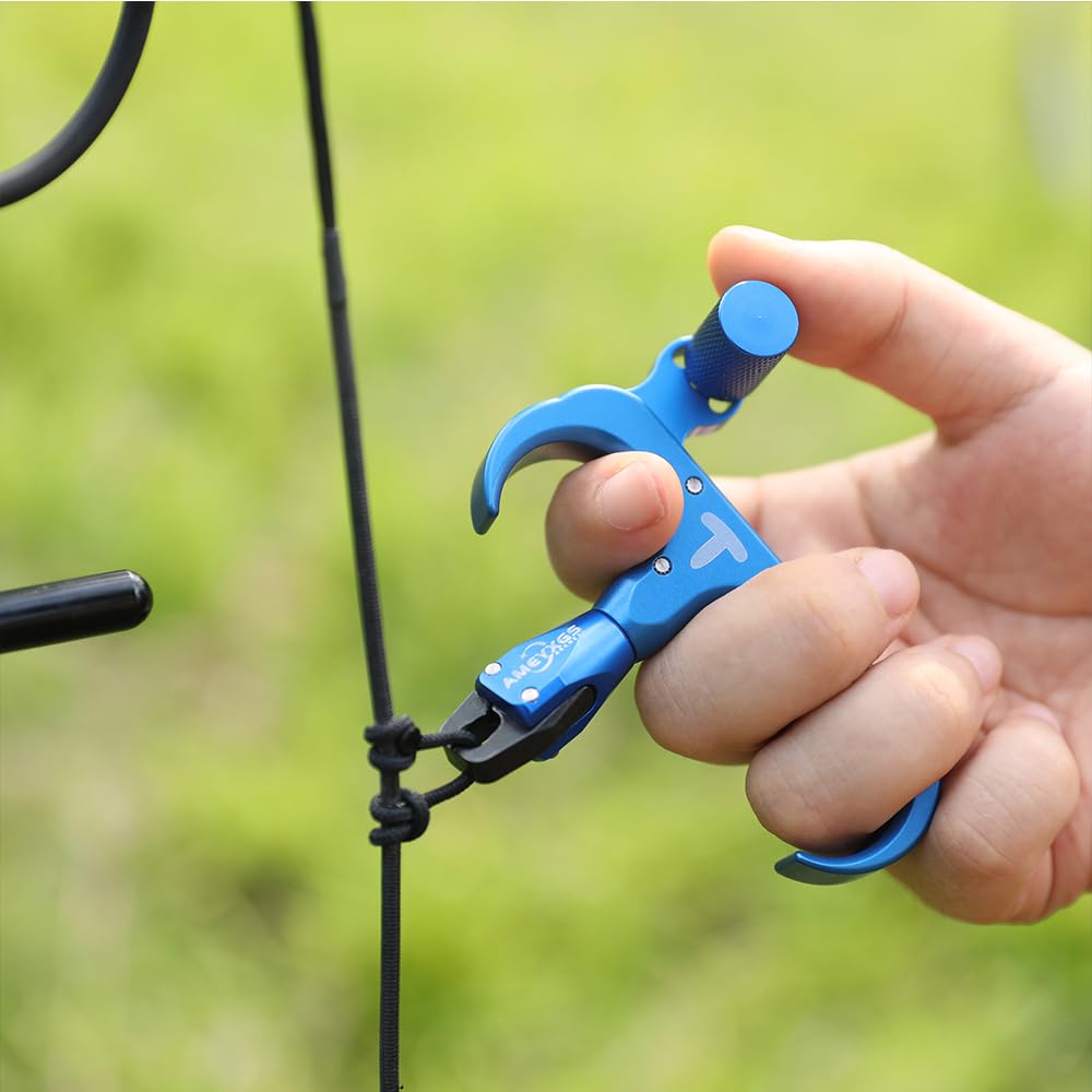 SHARROW Ayuda de liberación de arco compuesto y bucle en D giratorio de 360°, liberación de pulgar de aleación de aluminio, disparador de pulgar de 3 dedos para mano derecha e izquierda accesorio de