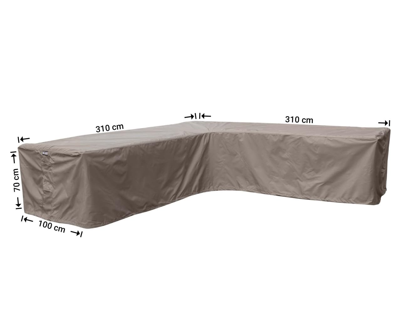 Abdeckhaube für L-Förmiges Sofa 310 x 310 x 100 H: 70 cm | Atmungsaktiv | Wasserdicht | UV - beständig | Doppelt genähte, PU-versiegelte Naht | Elastischer Kordelzug |