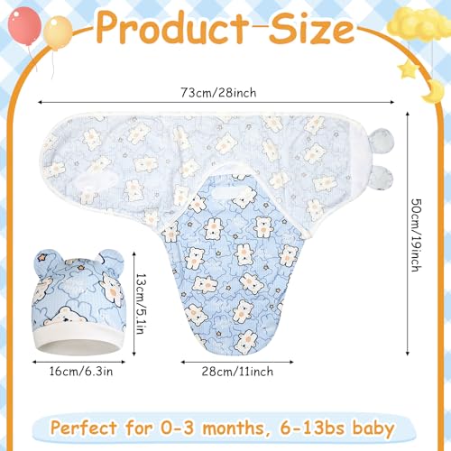 Image of Ramede 6 Pack Swaddle Blanket with Hats Swaddle Outfit for 0-3 Months Newborn Sacks Soft Cotton Wearable for Girl and Boy(Bear,Blue)