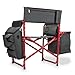 PICNIC TIME Fusion Camping Chair with Side Table and Soft Cooler, Outdoor Foldable Padded Camping Chairs with Cup Holder for Lawn, Beach, & Sports Use for Adults, (Dark Gray Red Accents)