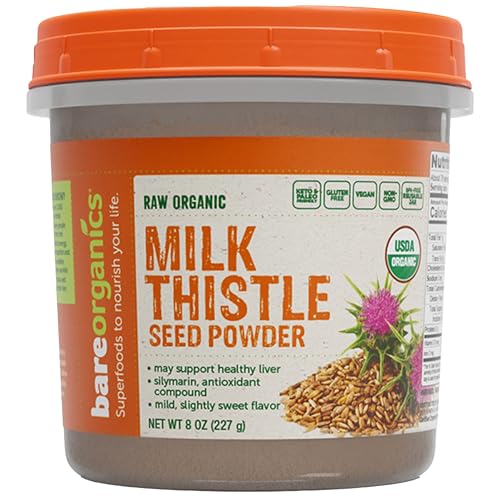 BareOrganics Milk Thistle Seed Powder - Organic Milk Thistle Herbal Powder for Liver Support 8 Oz