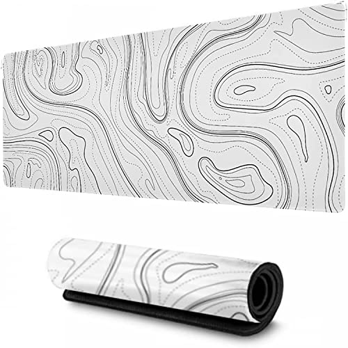 Image of AQQA Large Gaming Mouse Pad 35.4 X15.7 Inches,White Topographic Design Extended Mousepad, Non-Slip Base, Water Resist Keyboard Pad, Desk Mat For Gamer, Office & Home