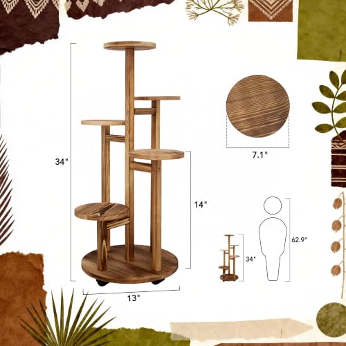 Image of GEEBOBO 5 Tiered Tall Plant Stand for Indoor | Wood Plant Shelf Corner Display Rack, Multi-tier Planter Pot Holder Flower Stand for Living Room Balcony Garden Patio, Brown