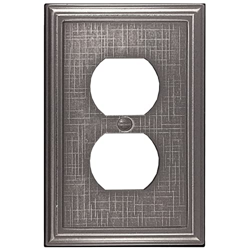Questech Décor Single Duplex Electrical Outlet Cover Wall Plate, 1-Gang Single Switch Plate Standard Size Receptacle Cover, Decorative Wall Plate Linen Texture, Brushed Nickel Finish #TOP11