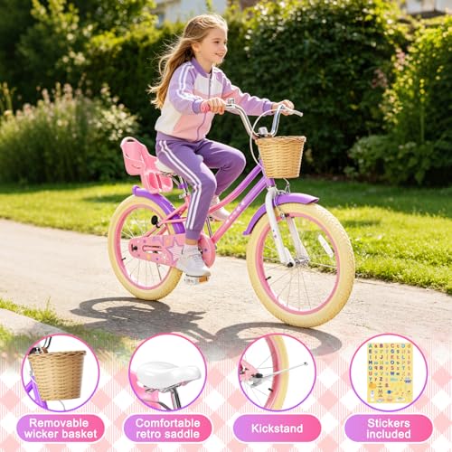 Image of Glaf Girls Bike Bicycle for 2-12 Years Old 12 14 16 20 inch Kids Toddler Bike with Training Wheels and Basket,Doll Seat, Kids Bike Bicycle for Gift