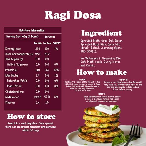 Gladful Sprouted Millet Ragi Dosa Uttapam Mix - High Protein, Gluten Free, No Palm Oil, Source Of Fiber 400 gram (Pack Of 2) - Image 2 thumbnail
