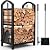 AMAGABELI GARDEN & HOME Firewood Rack with Tools 5-Piece Indoor Fireplace Wood Holders Log Holder Rack Lumber Storage Stacking Stove Wrought Iron Large Logs Fireplace Tools Set Black