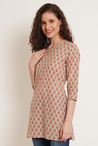 Image of Amazon Brand - Anarva Jaipuri Cotton Printed Short Kurti for Women