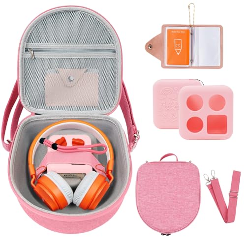 Image of Hard Case Compatible with Yoto Mini (2024 Edition), 3-in-1 Travel Bundle: Silicone Cover + Case with Shoulder Strap (Fits Mini Player & Headphones) + Up to 10 Card Holder for YOTO Cards (Pink)