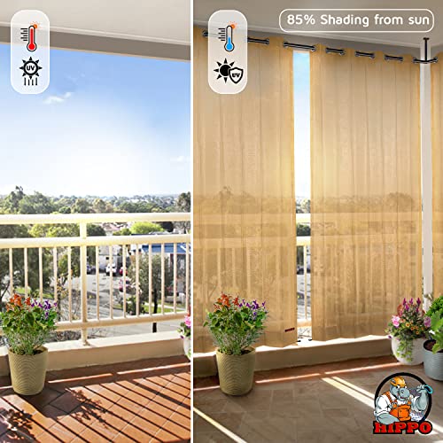 Image of HIPPO 150 GSM Outdoor Sun Blocking Balcony Eyelet /Grommet Curtains Sun & UV Protection, Light Filtering 3FTX4.5FT Window Curtain (Beige)