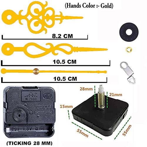 Image of YOPY� Quartz Machine for Big Size Wall Clock,Battery Operated,Clock Movement Machine with Needles and Hook 28 MM (Needles : Antique Gold)
