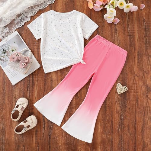 Image of OLMRJKD Kid Toddler Girl Clothes Outfits Short Sleeve Butterfly Top Flared Leg Pants Summer Clothing Set