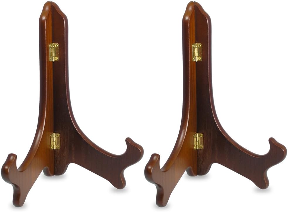 BANBERRY DESIGNS Wood Easels Folding Display Plate Stand Premium Quality Walnut 9