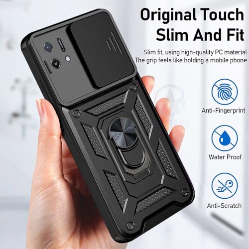 Image of AESTMO Tough Armor Compatible with Oppo A16K Bumper Back Case Cover | Ring Holder & Sliding Camera Shield Cover | 360 Degree Protection Back Case Cover (Black)