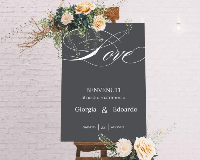 Cartello di benvenuto IN VARI MATERIALI (PLEXIGLASS) CON STAMPA U.V. AD ALTISSIMA QUALITÁ - Swing - colori PERSONALIZZABILE TABLEAU DE MARIAGE (FOREX 100X150 CM)
