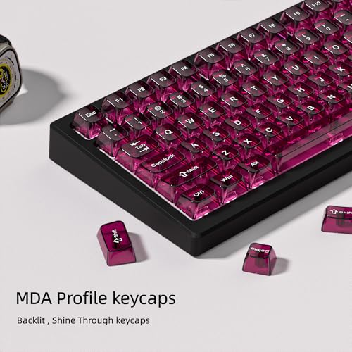 Image of dagaladoo Clear keycaps,Transparent Keyboard keycaps,Jelly Key caps Set,Shine Through keycap,MDA Profile Keyboard caps for Mx Switches Mechanical Keyboard(Fuchsia)