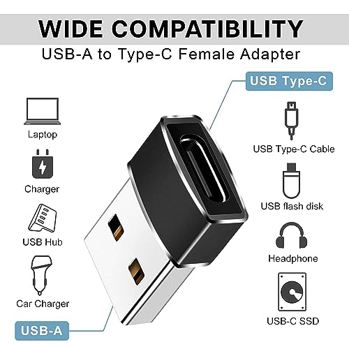 Image of Storite 2 Pack Small USB Type A Male to Type C Female Adapter, Black | Data Sync, Charging Cable Adapter Converter, Compatible Laptops Car Chargers PC