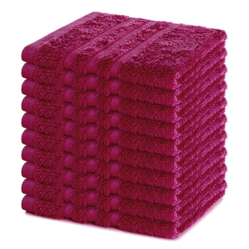 Lavea® 10er Seiftuch Set, 30 x 30 cm, 100% Baumwolle Frottier 500 g/m², Gästehandtücher und kleine Waschlappen, pflegeleicht 60 °C, Frottierserie Elena, ideal für Bad und Gäste WC, Bordeaux