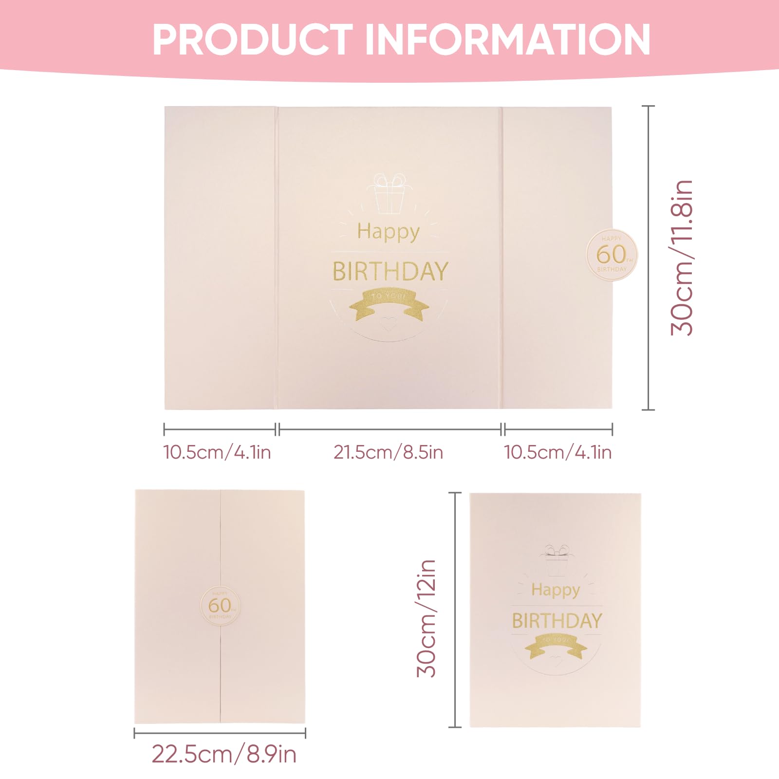 Condition photo showing New/Like New for 60th Birthday Signature Book, Pink Party Decorations with Envelopes & Bracket,Gold foil-Stamped Typography, 12x18 inch paired with a Striking 3D Embossed 60 Medallion Design