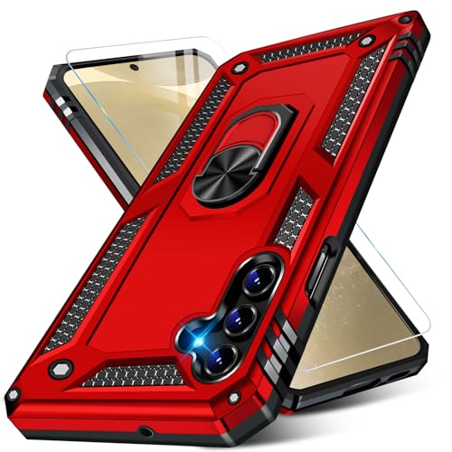 Image of for Samsung Galaxy S24 Plus Case with Screen Protector, Military Grade Rugged Shockproof Heavy Duty S24 Plus 5G Protective Cover for Samsung S24 Plus Magnetic Ring Kickstand Phone Case (Red)