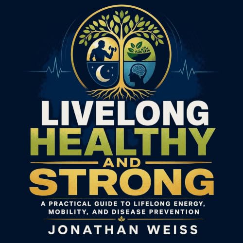 Diseño de la portada del título Livelong Healthy and Strong: A Practical Guide to Lifelong Energy, Mobility, and Disease Prev