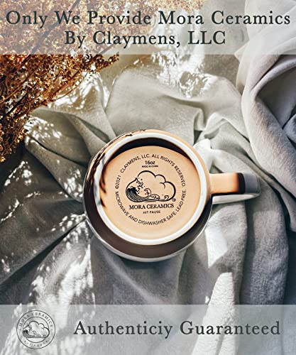 Mora Ceramic Large Latte Mug Set Of 4, 16Oz - Microwavable, Porcelain Coffee Cups With Big Handle - Modern, Boho, Unique Style For Any Kitchen. Microwave Safe Stoneware - Assorted Neutrals #TOP3