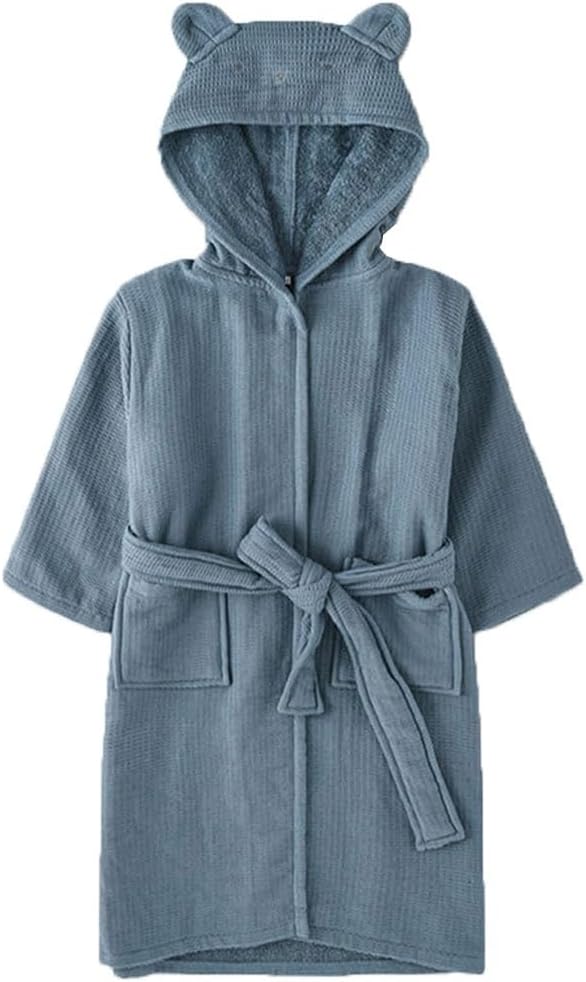 Boys Girls Terry Bathrobe, 100% Cotton Towel Robe ，Hooded Toddler Soft Fuzzy Robe For Kids 2-12Years