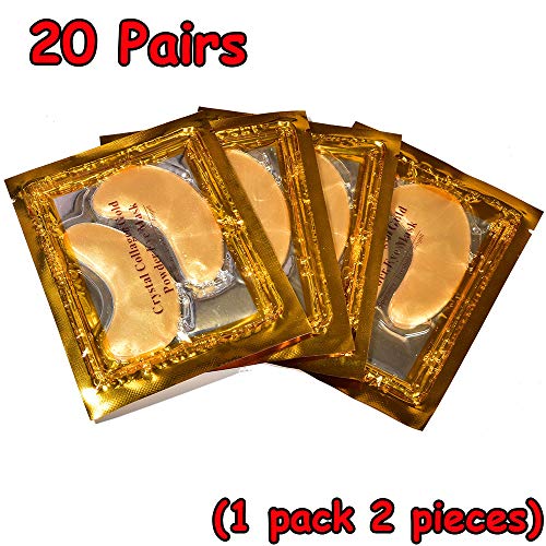 kawagirl,20 Pairs Under Eye Mask, Under Eye Pads Gold Eye Patches Collagen Eye Mask Crystal Gel for Anti-Aging Moisturizing Reducing Dark Circles Puffiness Wrinkles