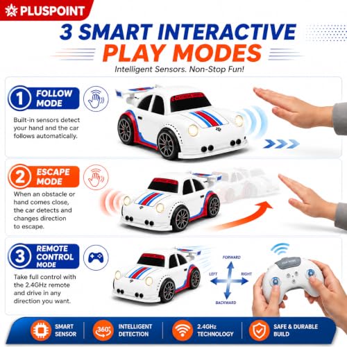 Image of PLUSPOINT Smart RC Drift Toy Car for Kids | 2.4GHz Remote Control Car with Gesture Induction, Auto Follow, LED Lights & Music | Rechargeable Drift Racing Car for Boys & Girls Age 3+