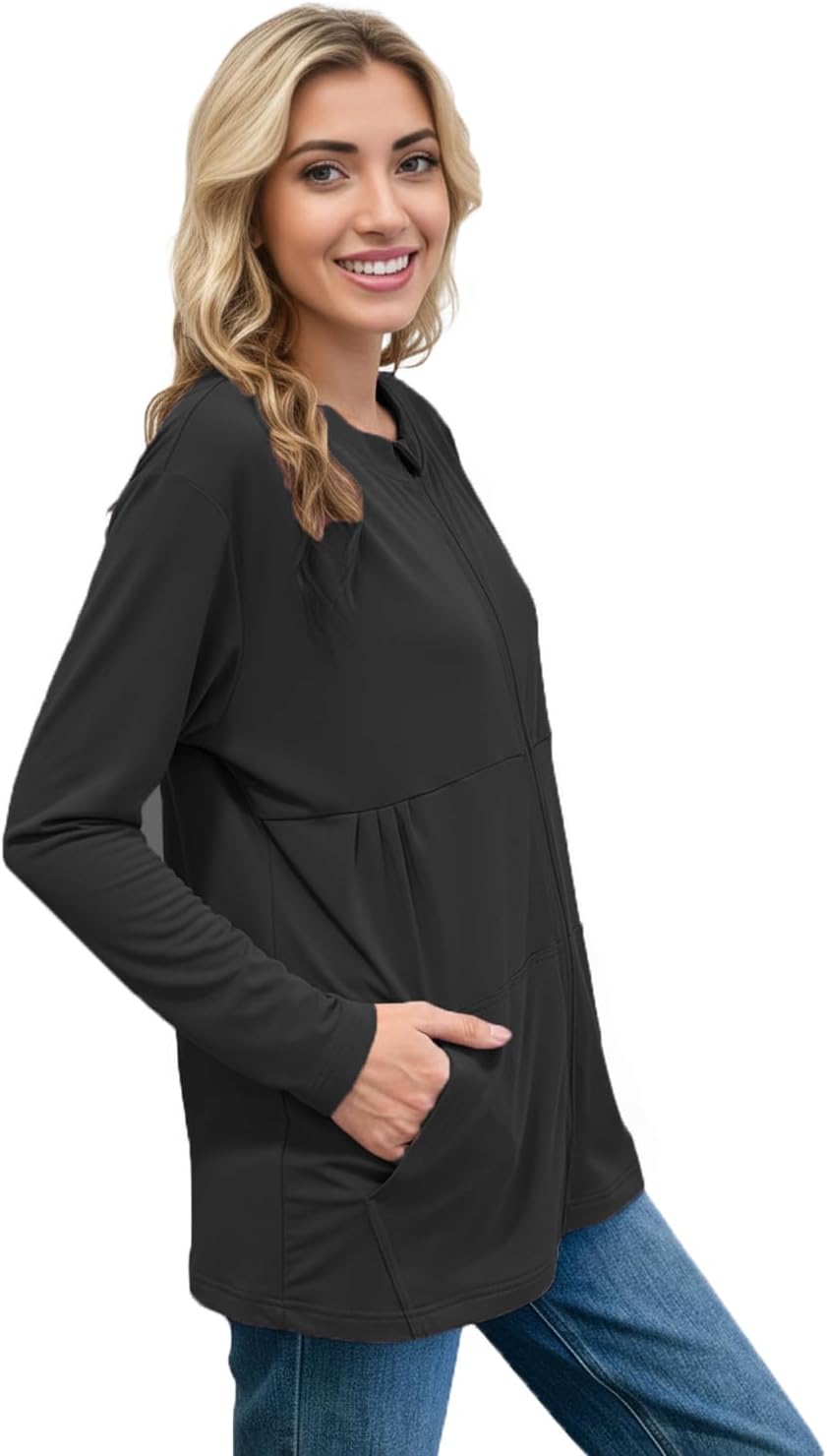 RAGEMALL Mastectomy Shirt with Drain Pockets Front Zip Post Surgery Top Soft Long Sleeve Clothing for Breast Cancer Recovery - Image 5