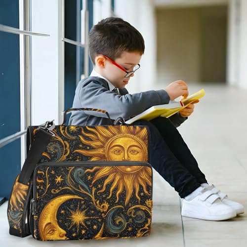 Image of 3 Ring Zipper Binder with Shoulder Strap Sun Moon Stars Astrology 1.5 inch Binders Keeper Large Capacity Multi Pockets for School Office Supplies