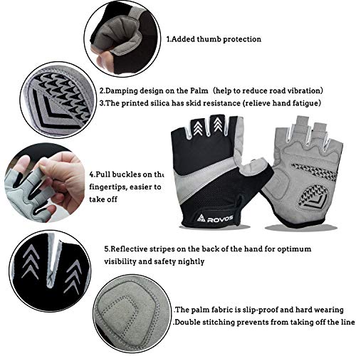 image for ROVOS Men & Women Cycling Gloves - 5mm Padded Half Finger Breathable M