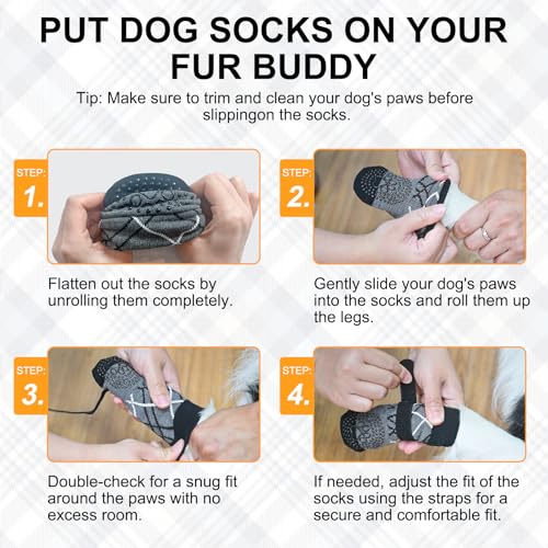 BEAUTYZOO Hundesocken Anti Rutsch, Doppelseitige Hundesocken Leckschutz mit Klettverschluss Riemen für Innenbereich Pfotenschutz für Hunde, Schuhe für Kleine, Mittlere und Große Hunde, 6er-Set
