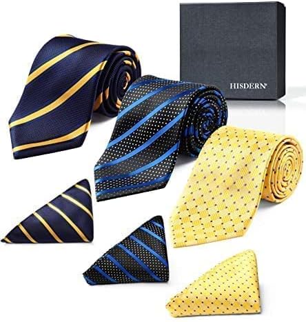HISDERN Mens Ties Extra Long Tie and Pocket Square Set 63 Inch XL Tie Pack Collection Present Box Necktie Lot 3 PCS - Image 2