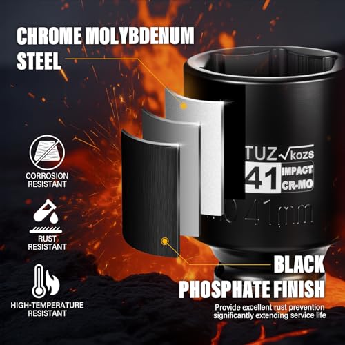 Image of 1 /2 Inch Drive 41mm Deep Metric Impact Socket,CR-MO,6 Point Radius Corner Design,Square Chamfered Opening,Axle Nut Impact Grade Socket for Easy Removal