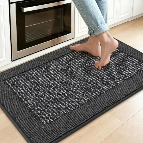 BEQHAUSE Kitchen Rug 24"x36", Non Slip Kitchen Floor Mat Washable, Charcoal