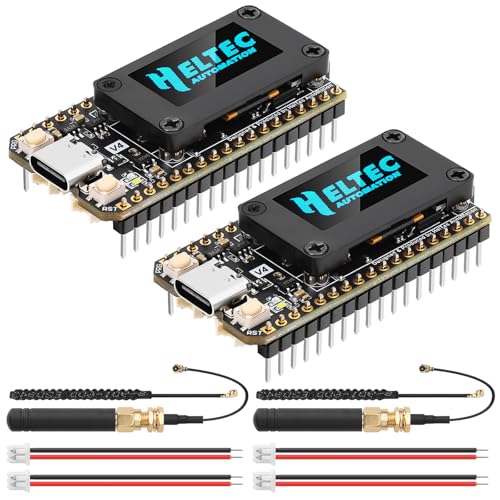 2 Pcs ESP32 LoRa V4 Development Board Upgraded ESP32-S3 SX1262 LoRa Module WiFi Bluetooth 2MB PSRAM 16MB Flash Supports GPS & Solar with 915MHz Antennas OLED Display for Arduino Meshtastic LoRaWAN IOT