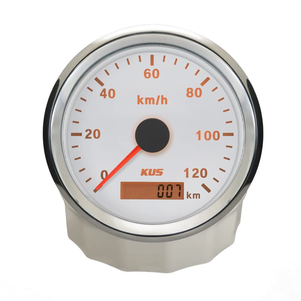 KUS Compteur De Vitesse Compteur De Vitesse GPS Etanche 120KM/H Avec Rétroéclairage Pour Auto 85mm (Blanc)