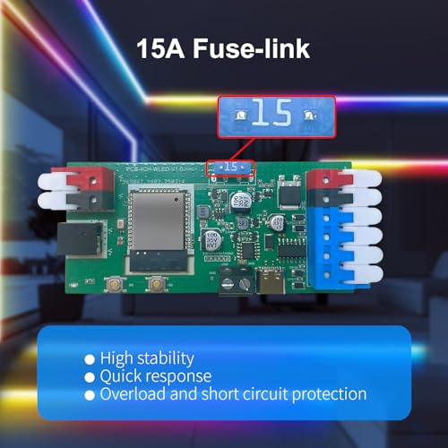 ESP32 WLED LED Strip Controller 4 Channel Outputs 15A Fuse Link TI Level Shifter UART Download DIY Dynamic Lighting Mode APP Control for Digital RGB IC WS2811 WS2812 WS2815 SK6812 etc - Image 5