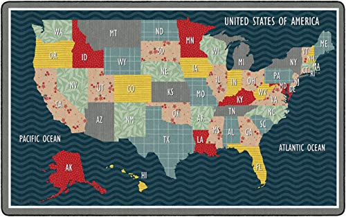 Flagship Carpets United States Collage Map Multicolor Area Rug for Classroom, Office, Home and School Playroom Mat, Kids Bedroom Carpet, 7'6