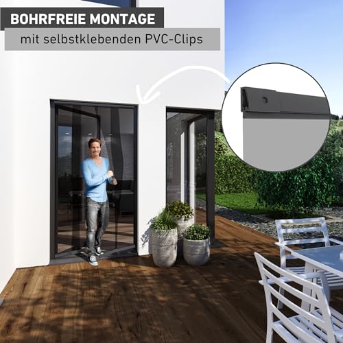 Windhager Teleskop Türvorhang, Insektenschutz, Fliegengitter, Lamellenvorhang, Türvorhang mit Teleskop-Lamellen, 120 cm, anthrazit