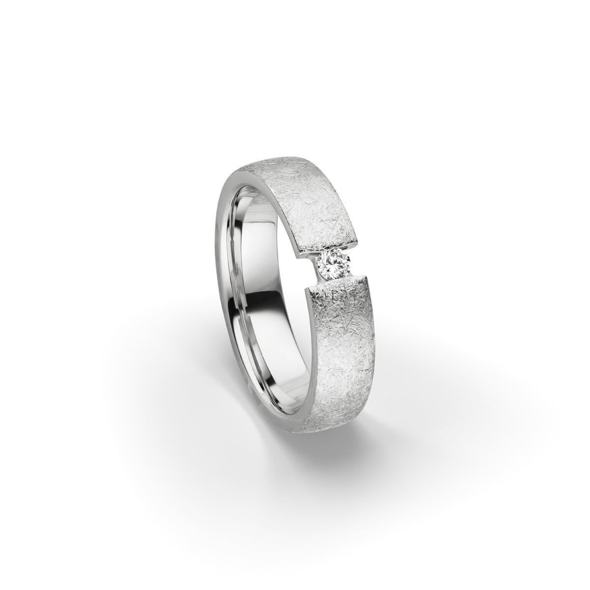 Kolibri Rings Eheringe Silber Eismatt Rhodiniert 925 Paarpreis, Spannring-Optik Massiv | Made in Germany mit Zirkonia Stein, Trauringe, Partnerringe Verlobung | Inkl. Gratis Gravur + Etui