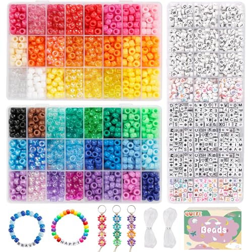 Quefe 48 Colors Bracelet Making Kit Pony Beads 4000pcs Kandi Beads for Friendship Bracelet Making...