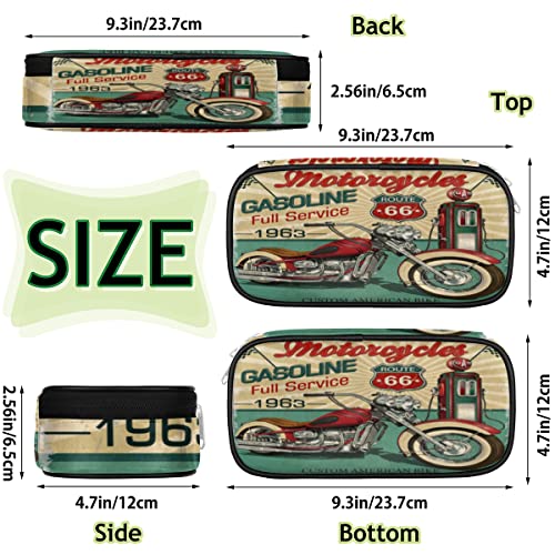 Image of Retro Motorcycle Poster Pencil Case Pen Holder Large Capacity Stationery Organizer Pen Bag with Zipper Pencil Pouch Makeup Brush Bag for Adult Teen Boy Girls Students School College Work Office