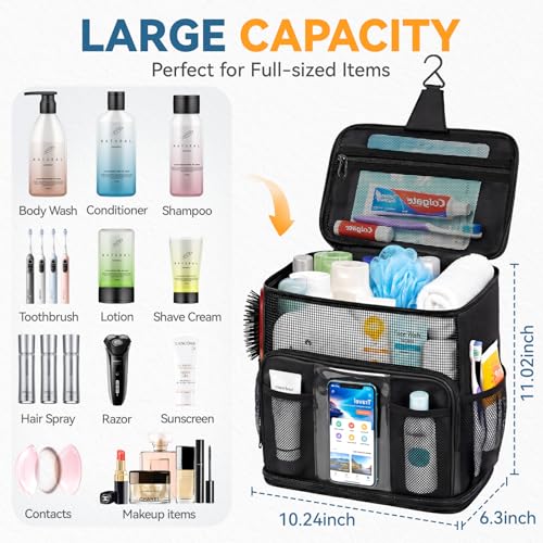 Shower-Caddy-Portable-for-College-Dorm-Hanging-Travel-Toiletry-Bag-with-Phone-Pocket-Waterproof-Bottom-CoverQuick-Dry-Mesh-Shower-BagDorm-Room-Essentials-for-Guys-GirlsCruise-Essentials-2026
