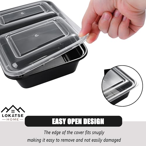 Image of LOKATSE HOME Meal Prep Container Microwave Safe 150 Pack 2 Compartment with Lids, Stackable Bento Box, Food Storage Reusable, BPA Free, Freezer, Dishwasher Safe (32 oz)