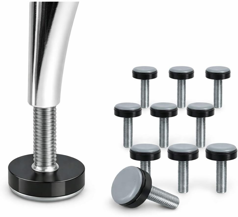 Pack of 10 M6 PTFE Furniture Gliders, Adjustable Height Diameter 20 mm, Teflon Glides for Chairs, Tables and Cabinets, Threaded Floor Protectors for Furniture