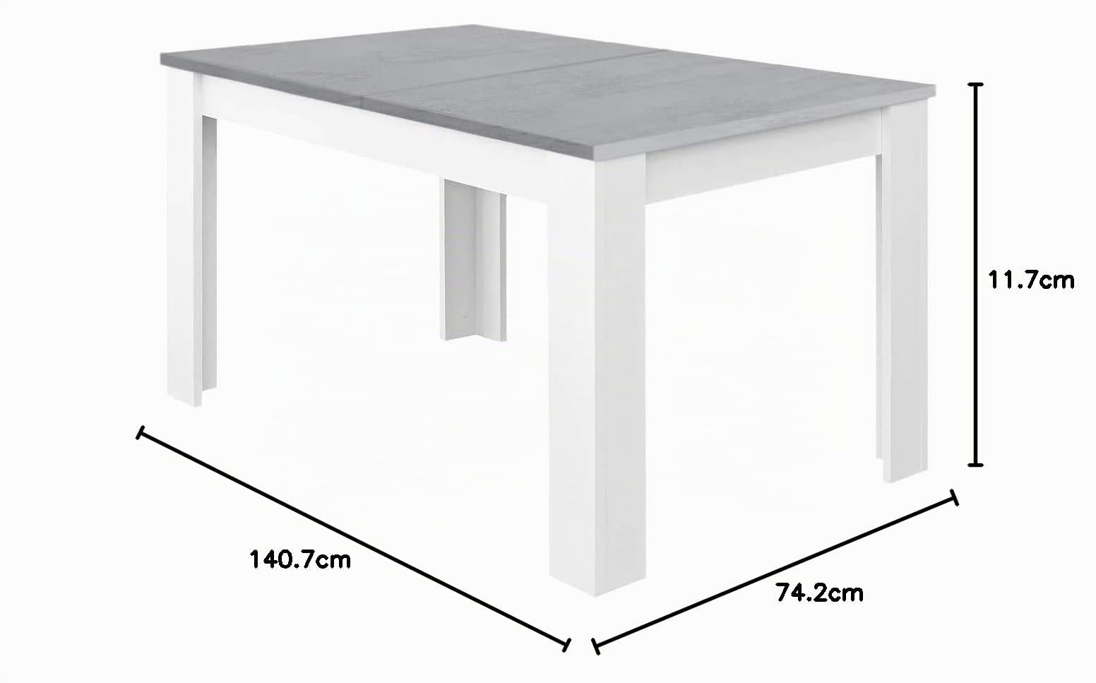 Habitdesign Mesa de Comedor Extensible, Mesa salón o Cocina, Acabado en Color Blanco Artik y Gris Cemento, Modelo Kendra, Medidas: 140-190 cm (Largo) x 90 cm (Ancho) x 78 cm (Alto)
