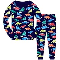 QHKEPW Boys Pyjamas Dinosaur 3 Years Pjs Kids Toddler Sets Cotton Long Sleeve Sleepwear 2 Piece Clothes Outfits Winter Nightwear Blue